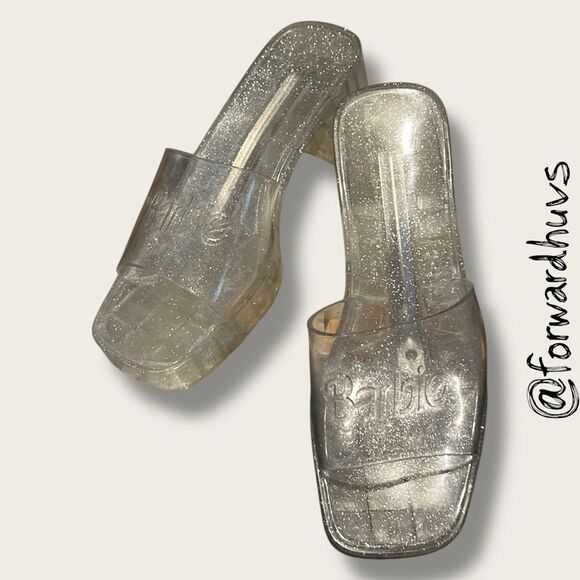 Barbie Glitter Jelly Heels 1” Platform 2” Heel – Slip-On Sandals Size 8 - Picture 1 of 9